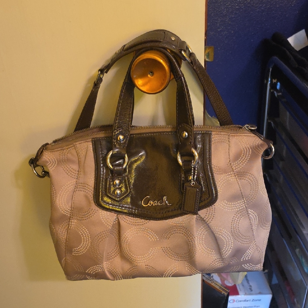 Coach Pink and Brown Signature Satchel
